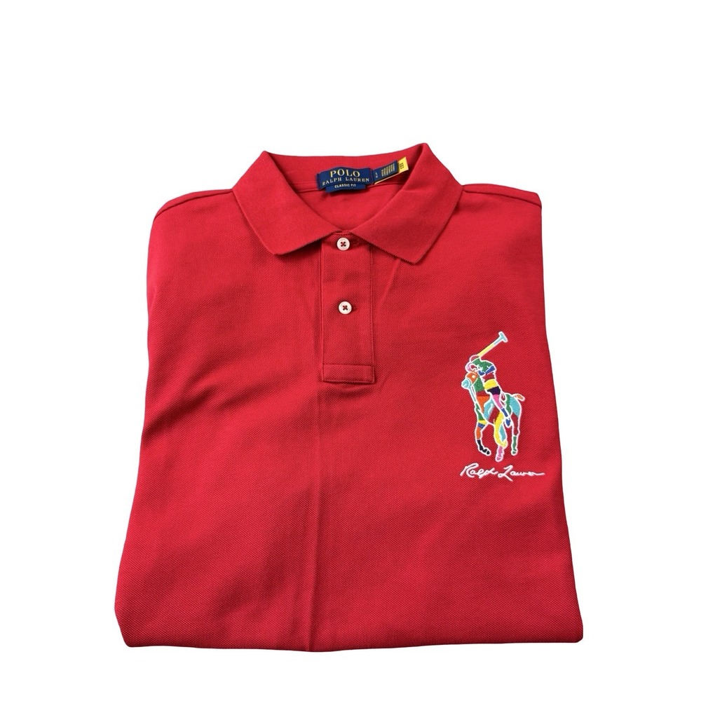 Polo Ralph Lauren Red Big Pony Colorblock SS Cotton Polo Shirt Mens Large